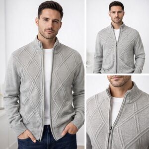 Claiborne Men's Light Gray Zip-Up Sweater